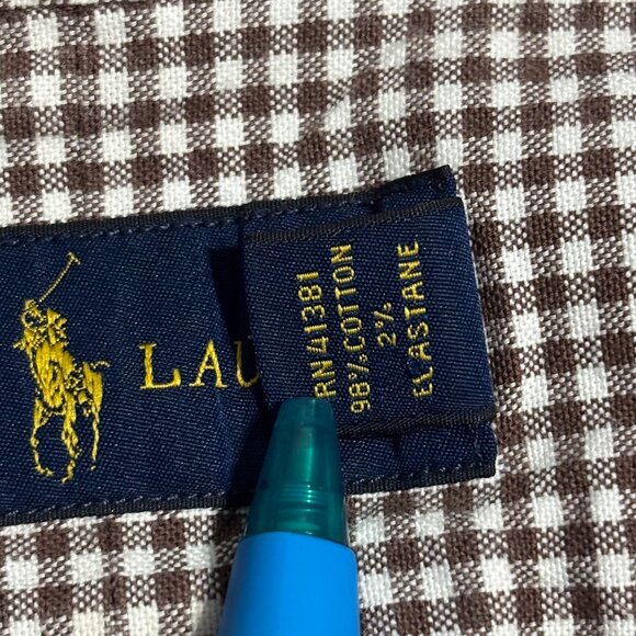 Ralph Lauren Men’s XL Stretch Twill Gingham Shirt Brown White L/S Button-Down - Picture 6 of 6